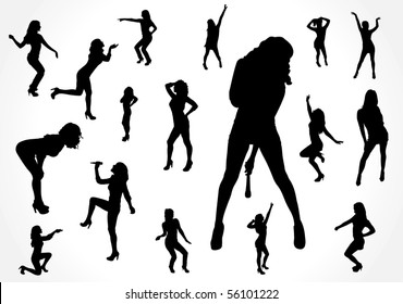 Silhouettes of a dancing and singing women