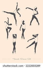 Silhouettes of dancing women. Collection of dancers, ballerinas, classical dance. Ideal for a website, printing, business card... Vector illustration.
