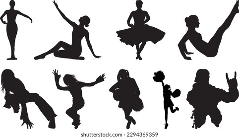 Silhouettes of a dancing and yoga girl and a boy