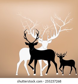 Silhouetten von Hirsch auf braunem Hintergrund ( Hirsche - Familie)