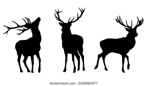 Silhouettes, Deer Silhouettes, Red Deer, Reindeer, Black, Animal, Wild, Vector