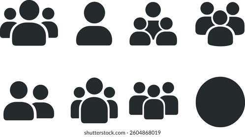 Silhouettes depict groups and individuals symbolizing social interactions, emphasizing connection and community in a modern minimalist style ideal for digital applications.