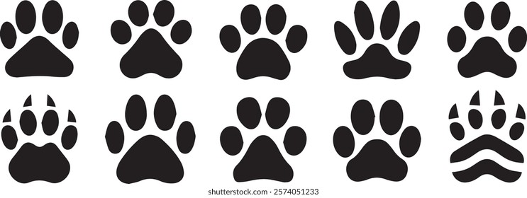 silhouettes of different animal paw vector design