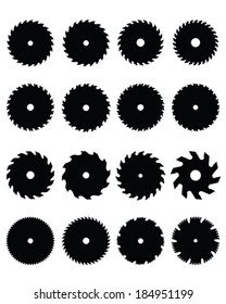 Silhouettes of different circular saw blades, vector illustration