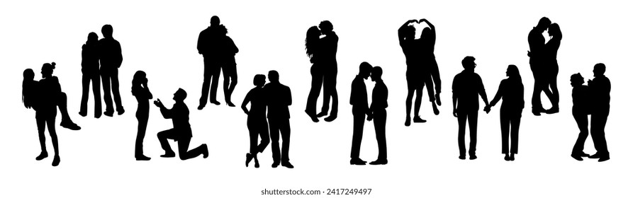 Silhouettes of different couples in love vector.