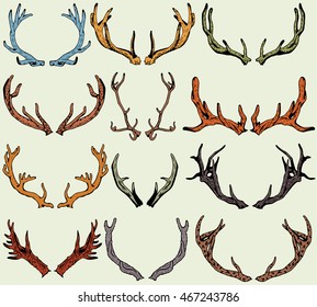Silhouettes of different deer horns. 