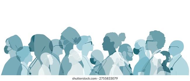 Silhouettes of different doctors and medical professionals together.