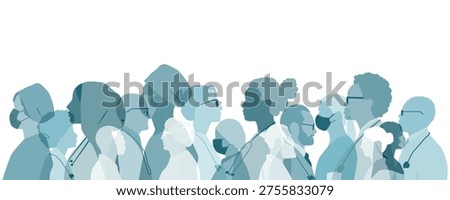 Silhouettes of different doctors and medical professionals together.
