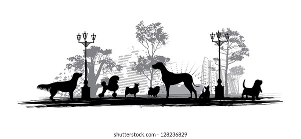 Silhouettes of different dogs