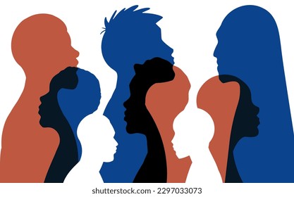 Silhouetten verschiedener ethnischer Gruppen. Männergemeinschaft 
