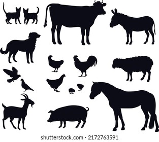 silhouettes of different farm animals
