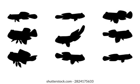 Silhouettes of different fish species arranged in a pattern, suitable for design, educational, or decorative purposes.