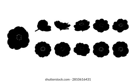 Silhouettes of different flower shapes arranged in a pattern for artistic and decorative purposes.