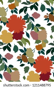 Silhouettes of different flowers and leaves hand drawn.Vector floral seamless background pattern for wallpaper, textile prints, fabric.

