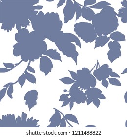 Silhouettes of different flowers and leaves hand drawn.Vector floral seamless background pattern for wallpaper, textile prints, fabric.

