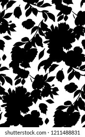 Silhouettes of different flowers and leaves hand drawn.Vector floral seamless background pattern for wallpaper, textile prints, fabric.

