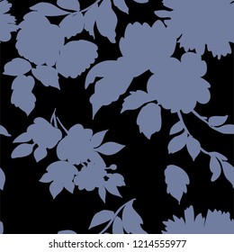 Silhouettes of different flowers and leaves hand drawn.Vector floral seamless background pattern for wallpaper, textile prints, fabric.

