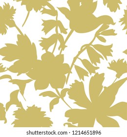 Silhouettes of different flowers and leaves hand drawn.Vector floral seamless background pattern for wallpaper, textile prints, fabric.
