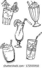 Silhouettes of different glasses with drinks 