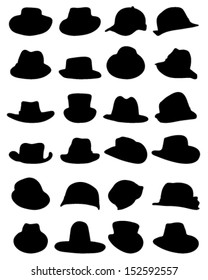 Silhouettes of different hats, vector