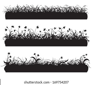 silhouettes of different herbs with flowers, white background