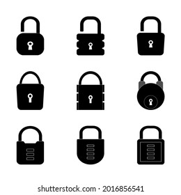 Silhouettes of different locks, good protection for the house on a white background. A vector image.
