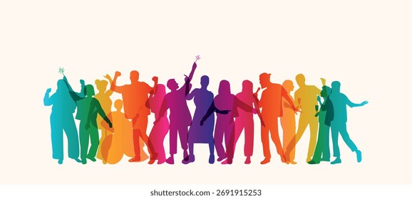 	
Siluetas de diferentes personas celebrando.