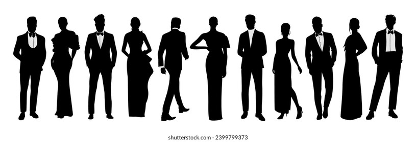 Silhouettes of different people in evening clothes