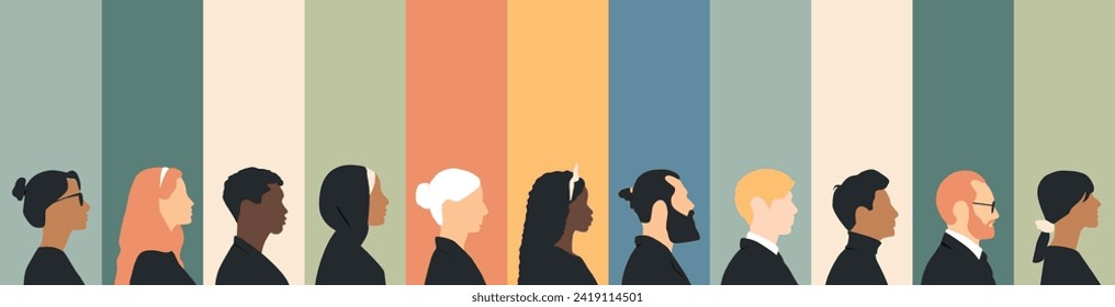 Silhouettes of different people. Modern color design.