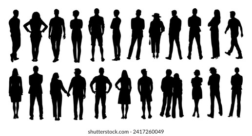 Silhouettes of different People Rear View vector. 