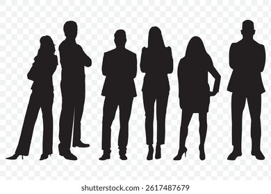 Silhouettes of different People Rear View vector Vector silhouettes of men and a women, a group of standing business people, black color isolated on Transparent background. EPS 10. - Powered by Shutterstock - Get 15% off with code: PIKWIZARD15