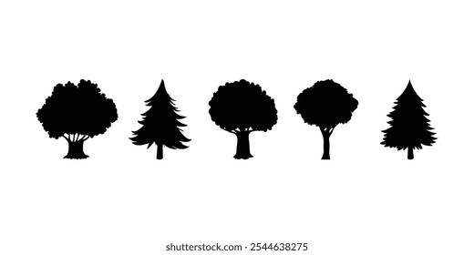 Siluetas de diferentes plantas. Colección Silueta Árboles y Plantas. Siluetas de diferentes plantas, Colección de Vector de árboles de siluetas y plantas para Ilustraciones de Naturaleza