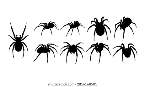 Silhouettes of different spiders and ants showcasing diverse shapes and sizes for educational and scientific purposes.