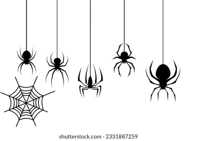 Silhouettes de diferentes arañas. Un conjunto de arañas de Halloween para la decoración.
