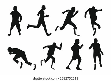 SIlhouettes of different sportsmen running. Set of people in action. vector hand drawn illustration isolated on white background