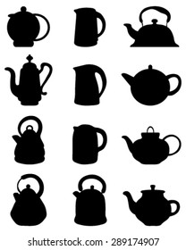 Silhouettes of different teapots, vector
