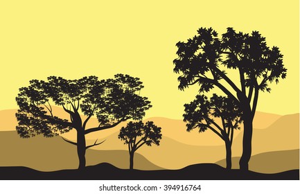 Silhouettes of different tree