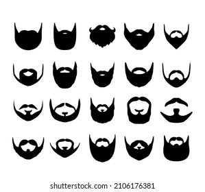 Silhouettes of different types of beards. Icons of men beards and mustaches for barbershops and hairdressers. Vector simple illustration isolated on white background