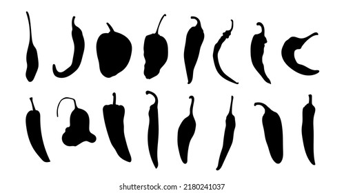 siluetas de diferentes variedades de pimienta caliente en un fondo separado