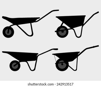 Silhouettes of different wheelbarrows, vector