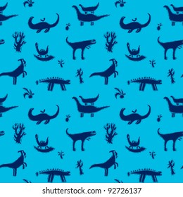 silhouettes of dinosaurs in the background, the pattern of the ancient dinosaurs and plants, abstract graphics