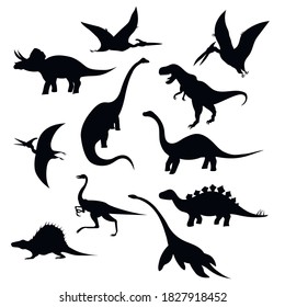 silhouettes of dinosaurs in black on a white background. vector illustration