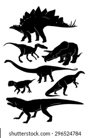 silhouettes of dinosaurs vector set