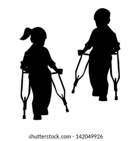 Silhouettes of disabled people, children-vector