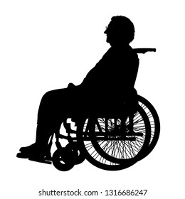 Silhouettes disabled in a wheel chair on a white background