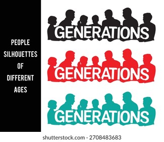 Siluetas de diversos grupos de edad que forman la palabra GENERACIONES