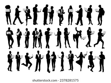 Silhouettes of diverse business people with laptop