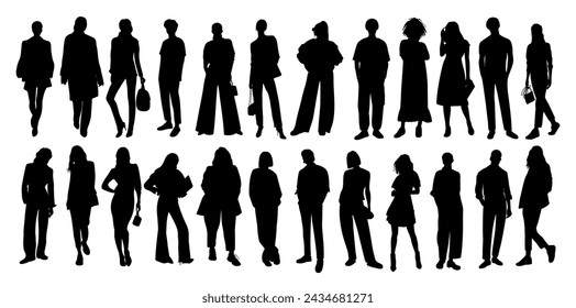 Silhouettes of diverse business people, men, women