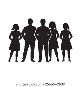 Silhouettes of diverse casual business people standing, walking, men, women full length. Business concept.