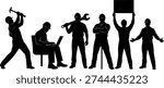 Silhouettes of diverse workers representing various professions and labor